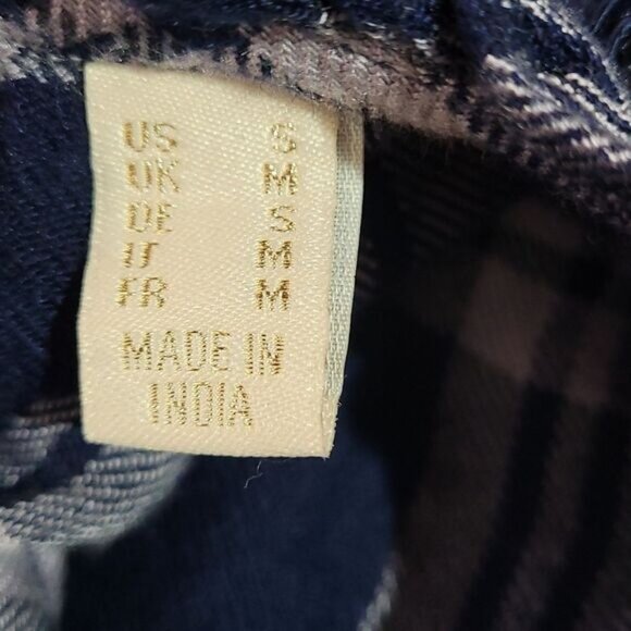 LOGO Lavish Lori Goldstein Woven Plaid Blouse Tunic Top Lace Detail - Picture 6 of 7